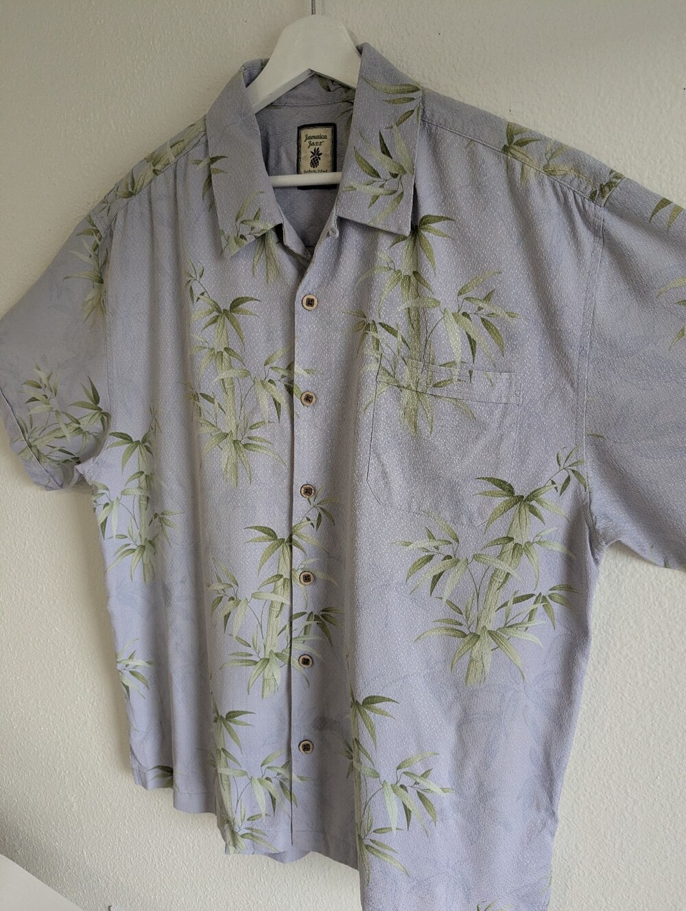 Jamaica Jaxx 100% silk camp shirt, XL, bamboo print